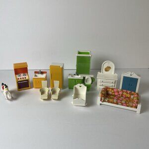Fisher Price Toys Vintage 70s 80s Dollhouse Furniture Lot - Bathroom, Kitchen FP